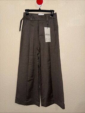 ATORIE Gray Wide Leg Pleated Belted Trousers Pants XS
